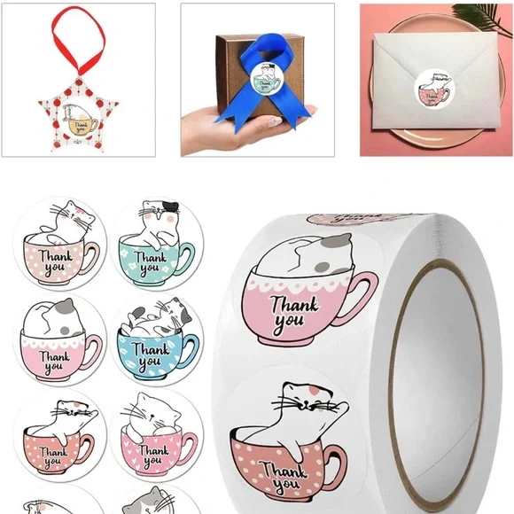 100 Cute Cat Kawaii Kitty Kitten Thankyou Thank You Stickers Small - Picture 2 of 5